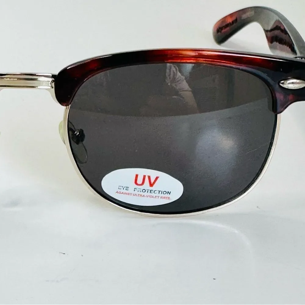Meiomi Wine Brown Black Lense Tortoise‎ Shell UV Aviator Style Sunglasses